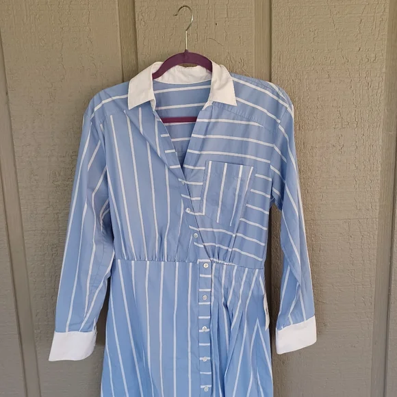Veronica Beard Poppe Striped Dress Size 8 Preppy Cotton Blend Long Sleeve Collar - Picture 3 of 16